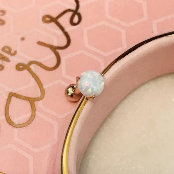 14kt Yellow Gold Opal Cartilage Bar 16G 6mm-My Body Piercing Jewellery