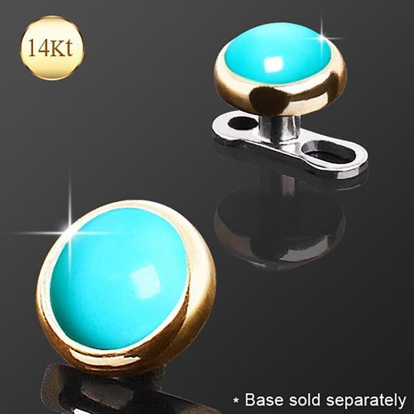 14kt Yellow Gold Turquoise Dermal Top 14G-My Body Piercing Jewellery