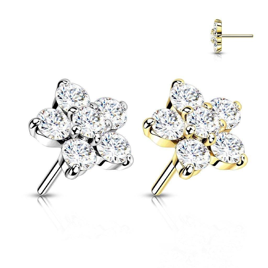 14kt Gold Threadless Gem Flower Top-My Body Piercing Jewellery