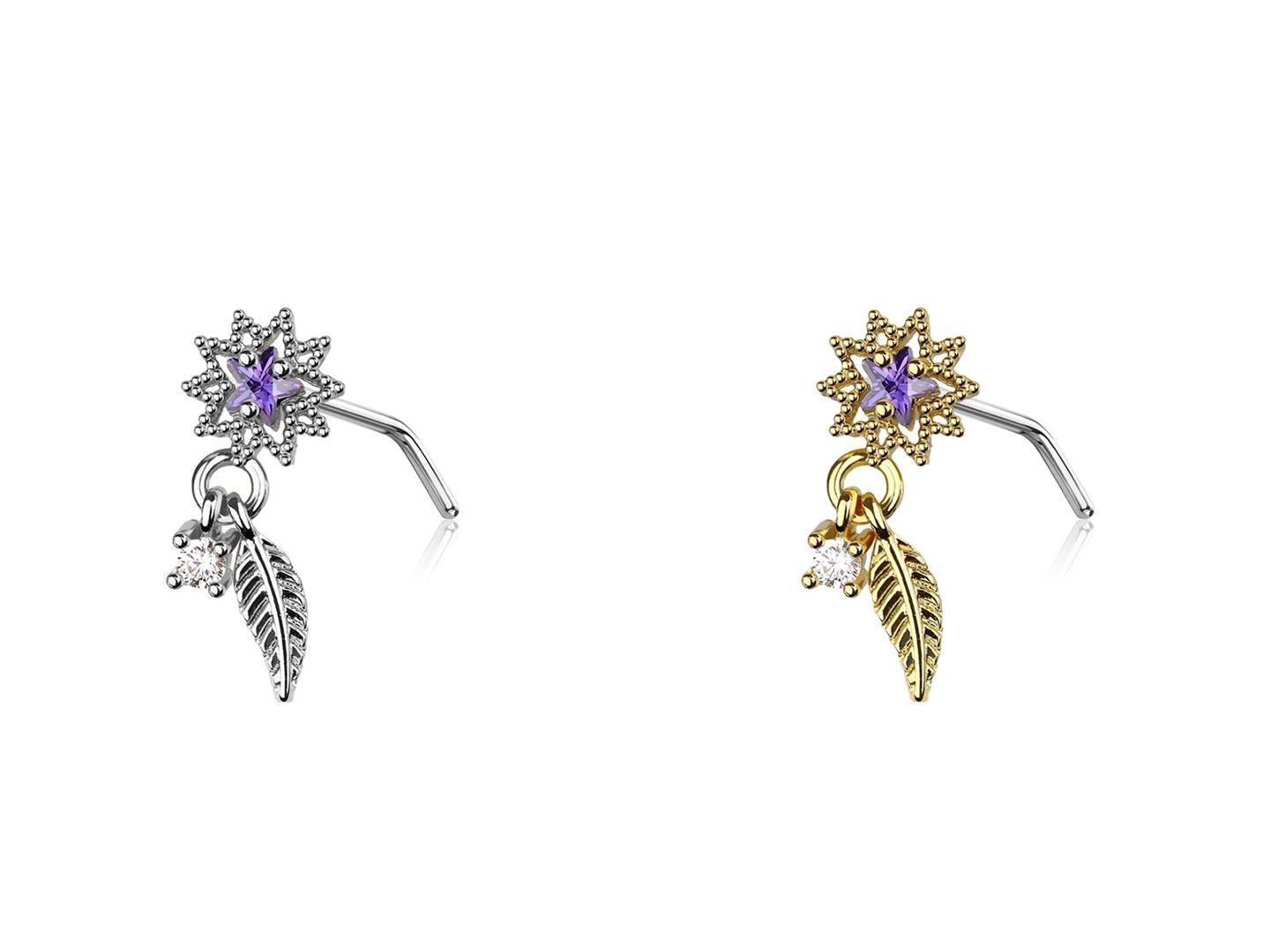 Body Jewelry - Star Leaf Dangle Nose L Bend 20G