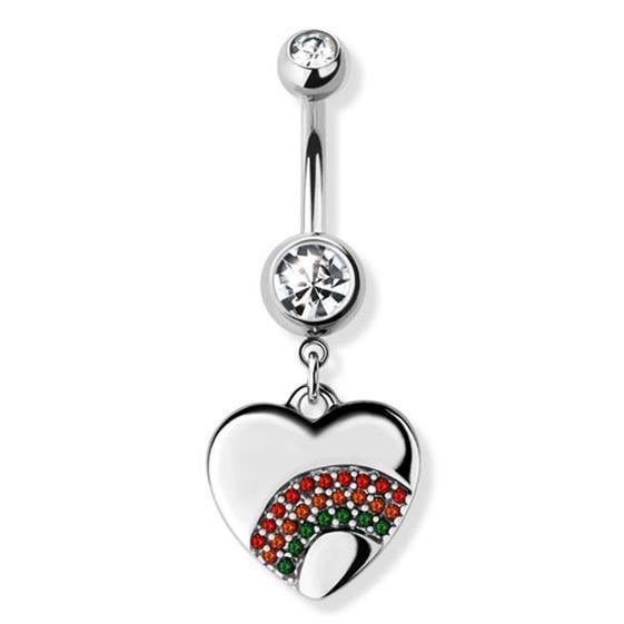 Pride Gem Heart Belly Bar 14G-My Body Piercing Jewellery