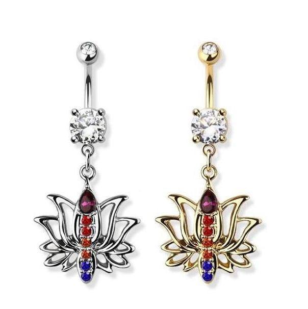 Rainbow Lotus Belly Bar 14G-My Body Piercing Jewellery