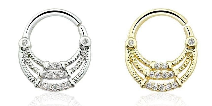 Body Jewelry - Triple Layer Gem Twist Ring 16G