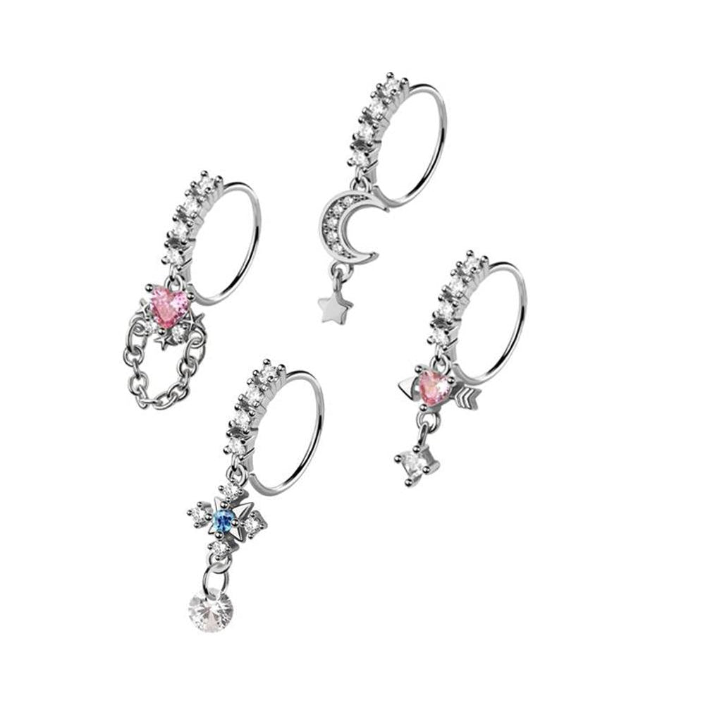4pc Nose Ring 20G Moon & Stars