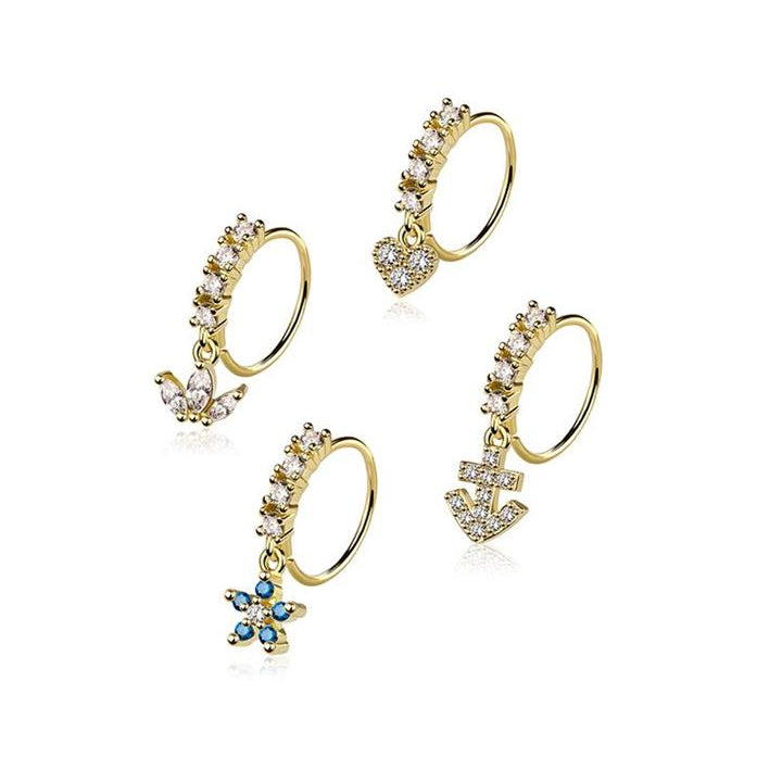 4pc Nose Ring 20G Anchor & Flower