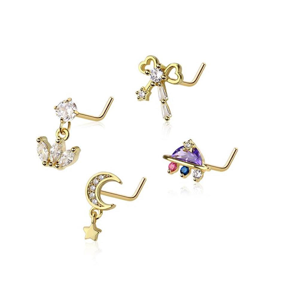 4pc Nose L Bend 20G Bow & Moon