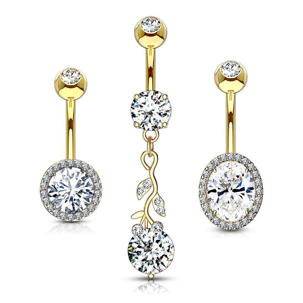 3pc Gold Plated Belly Bars 14G-My Body Piercing Jewellery
