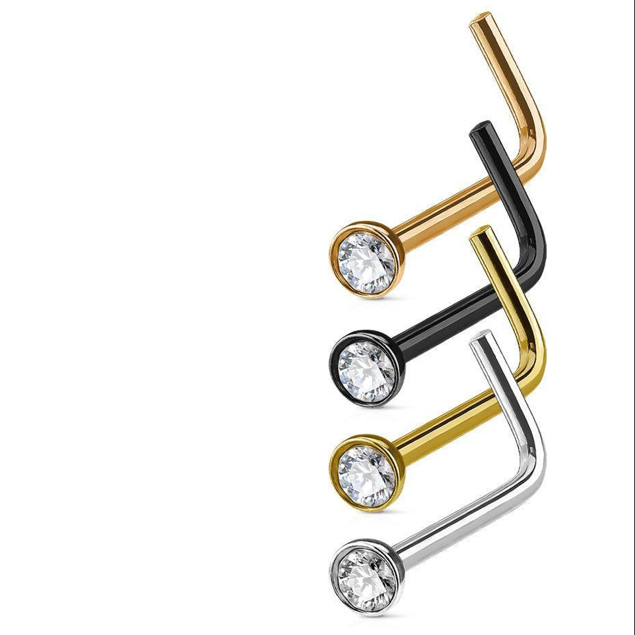 4pc Gem Nose L Bend and Retainer 20G