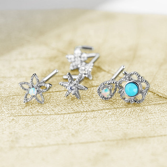 6pc Turquoise and Opal Nose L Bend and Retainer 20G
