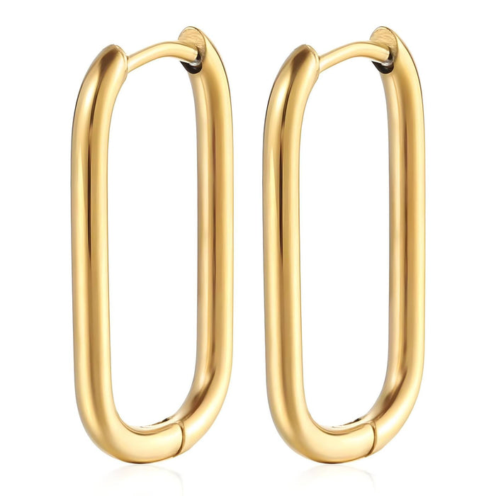 Gold hoop earrings on a white background