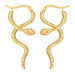 Gold snake-shaped earrings on a white background