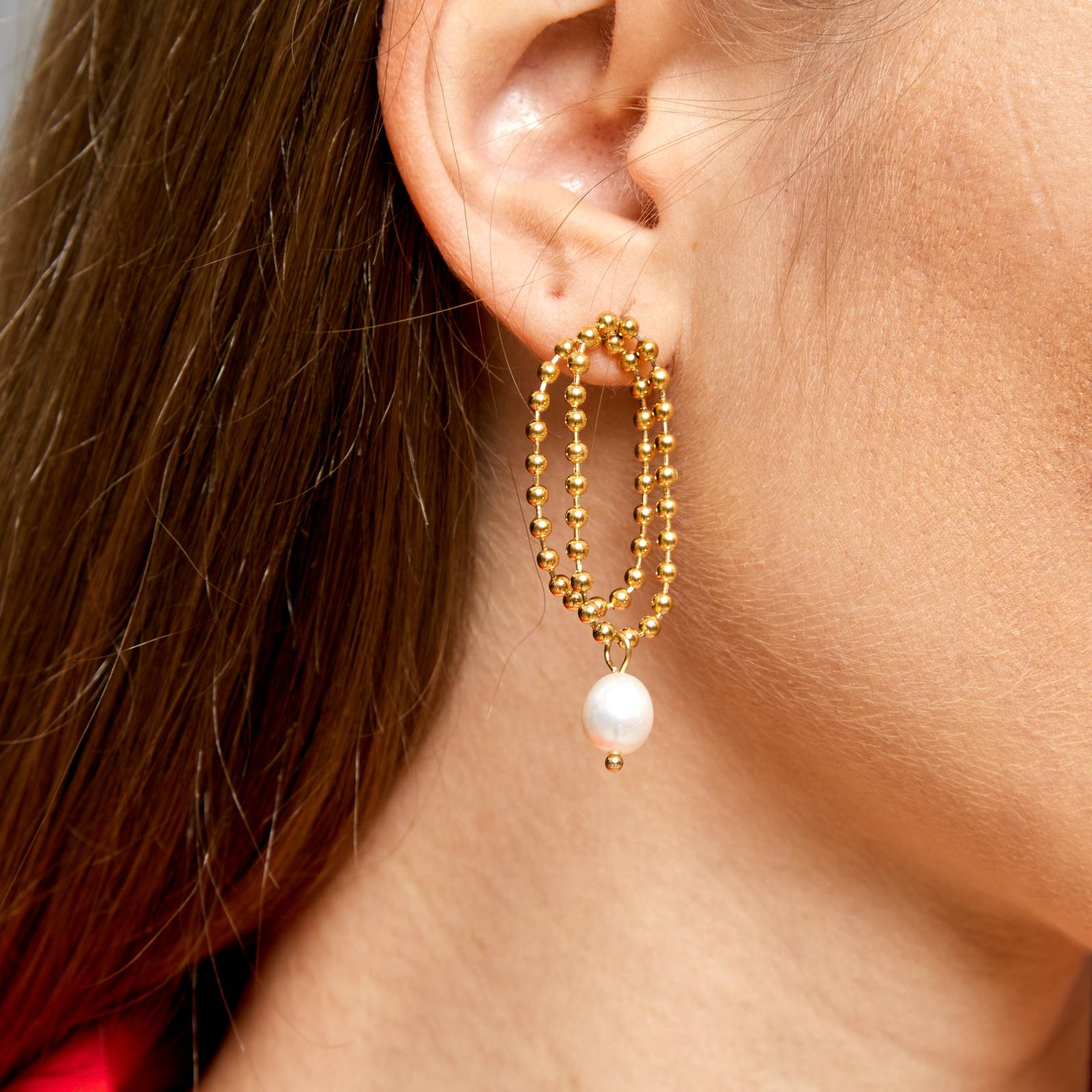 18kt Gold Plated Pearl Chain Earrings