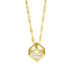Gold necklace with a geometric pendant on a white background