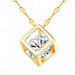 Gold necklace with a square pendant featuring a large crystal on a white background