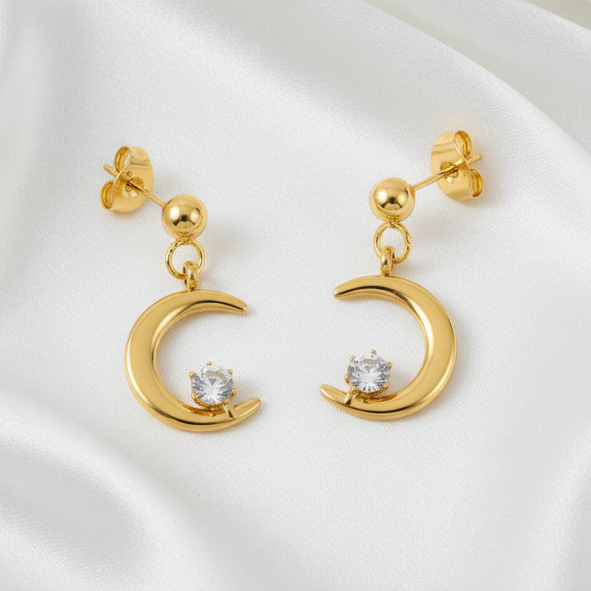 18kt Gold Plated Crescent Gem Earrings