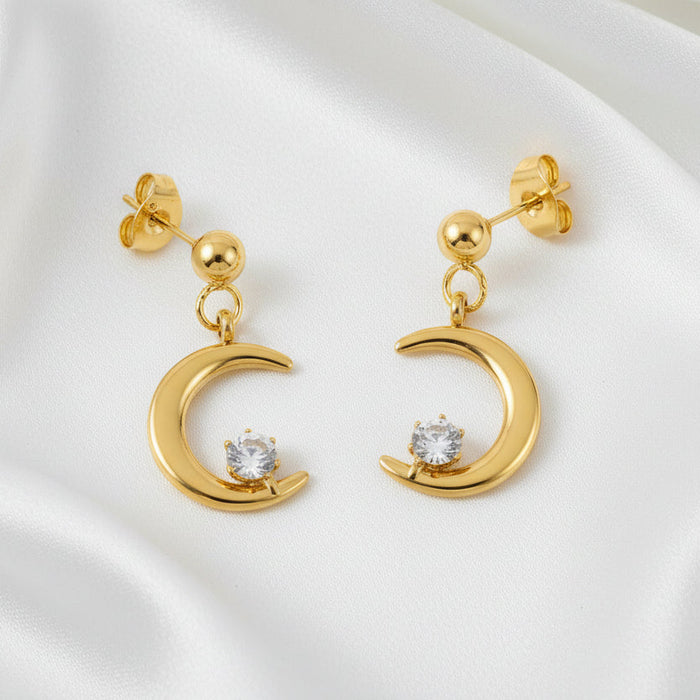 18kt Gold Plated Crescent Gem Earrings