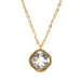 Gold necklace with a clear gemstone pendant on a white background