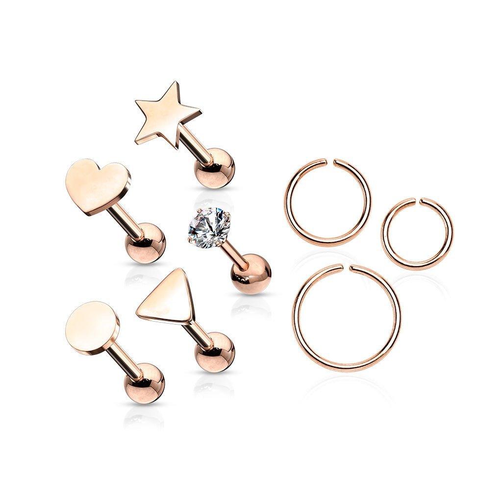 8pc Cartilage Bar and Ring Pack 16G-My Body Piercing Jewellery
