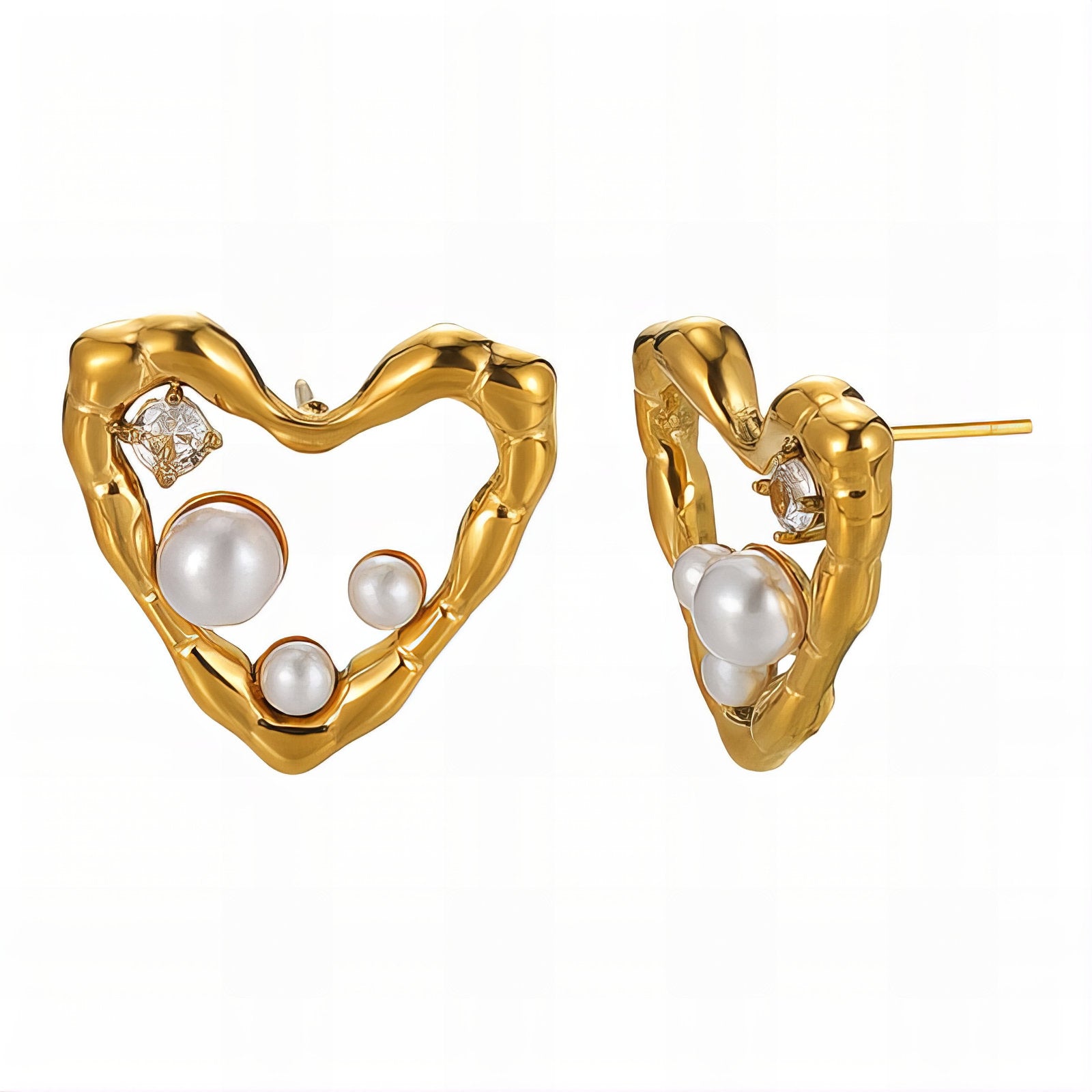 18kt Gold Plated Pearl Heart Earrings