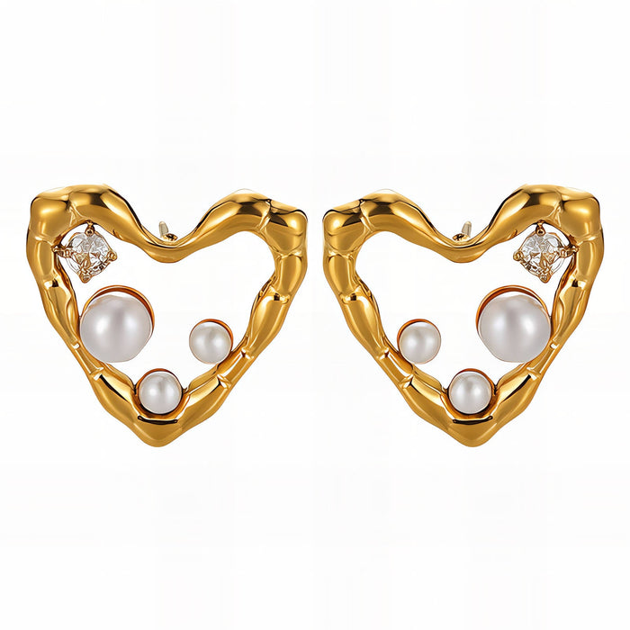 18kt Gold Plated Pearl Heart Earrings