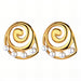 Gold spiral earrings with pearl accents on a white background