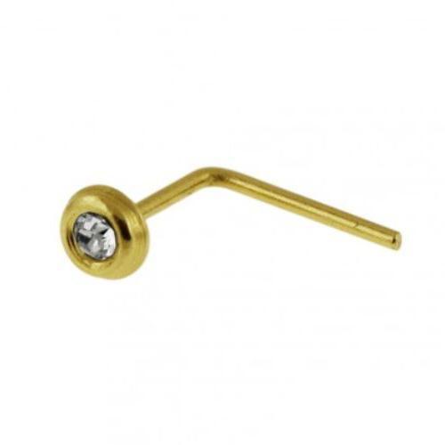 9kt Yellow Gold Bezel Nose L Bend 22G-My Body Piercing Jewellery