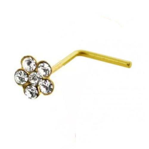 9kt Yellow Gold Flower Nose L Bend 22G-My Body Piercing Jewellery