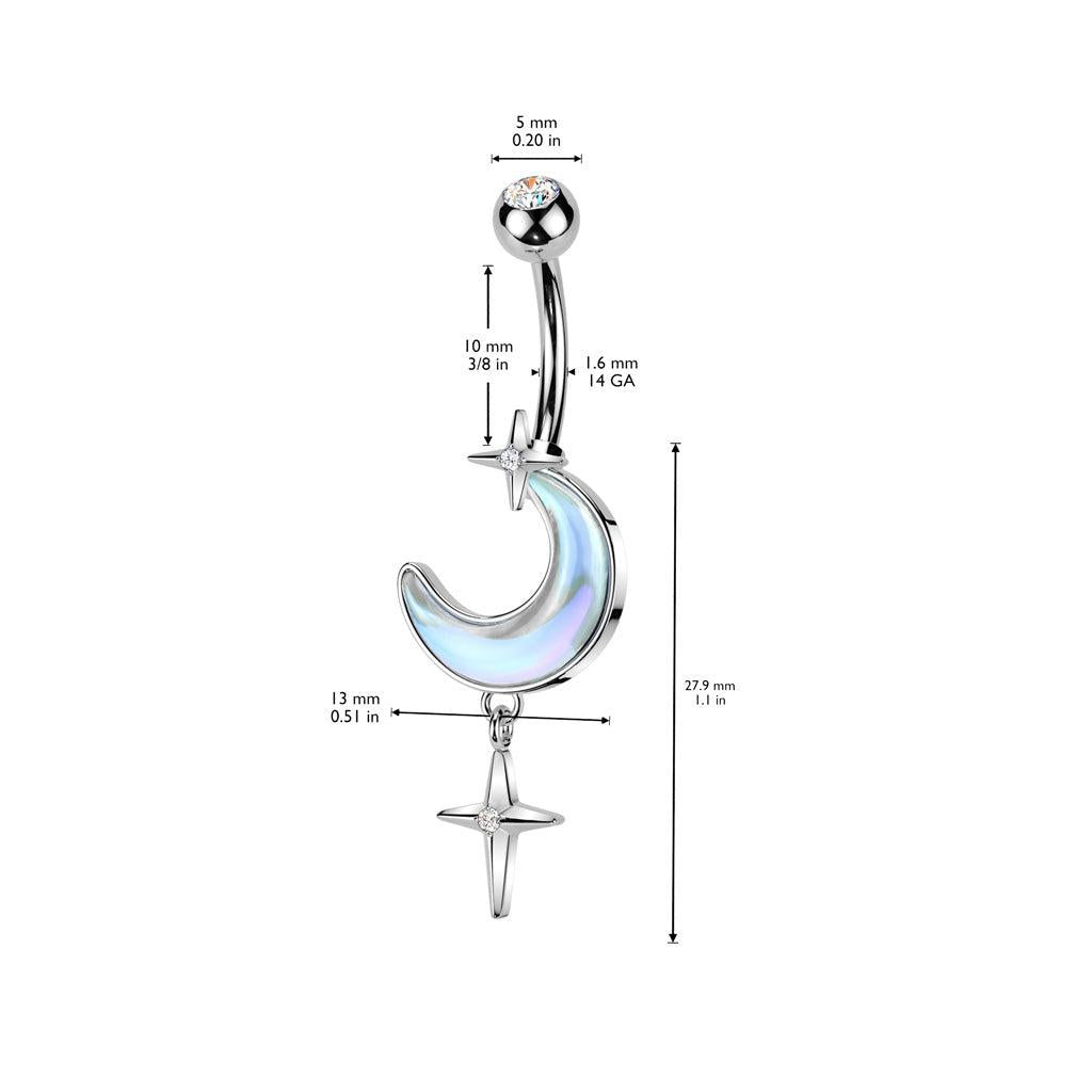 Aurora Moon Star Dangle Belly Bar 14G