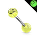 Smile Glow Tongue Barbell – 316L Surgical Steel with Green Glow Acrylic Ends for Tongue or Nipple Piercing