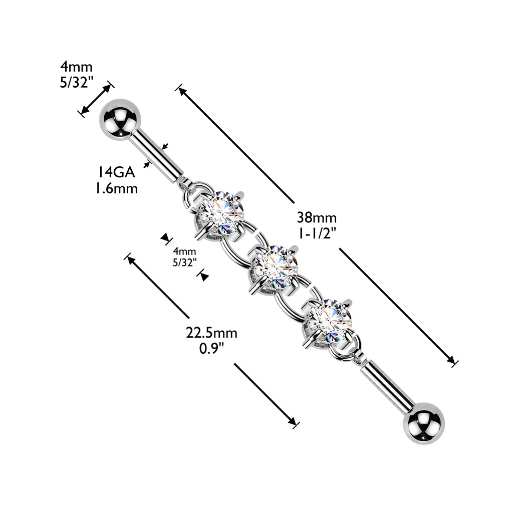 Triple Gem Connector Industrial Bar 14G