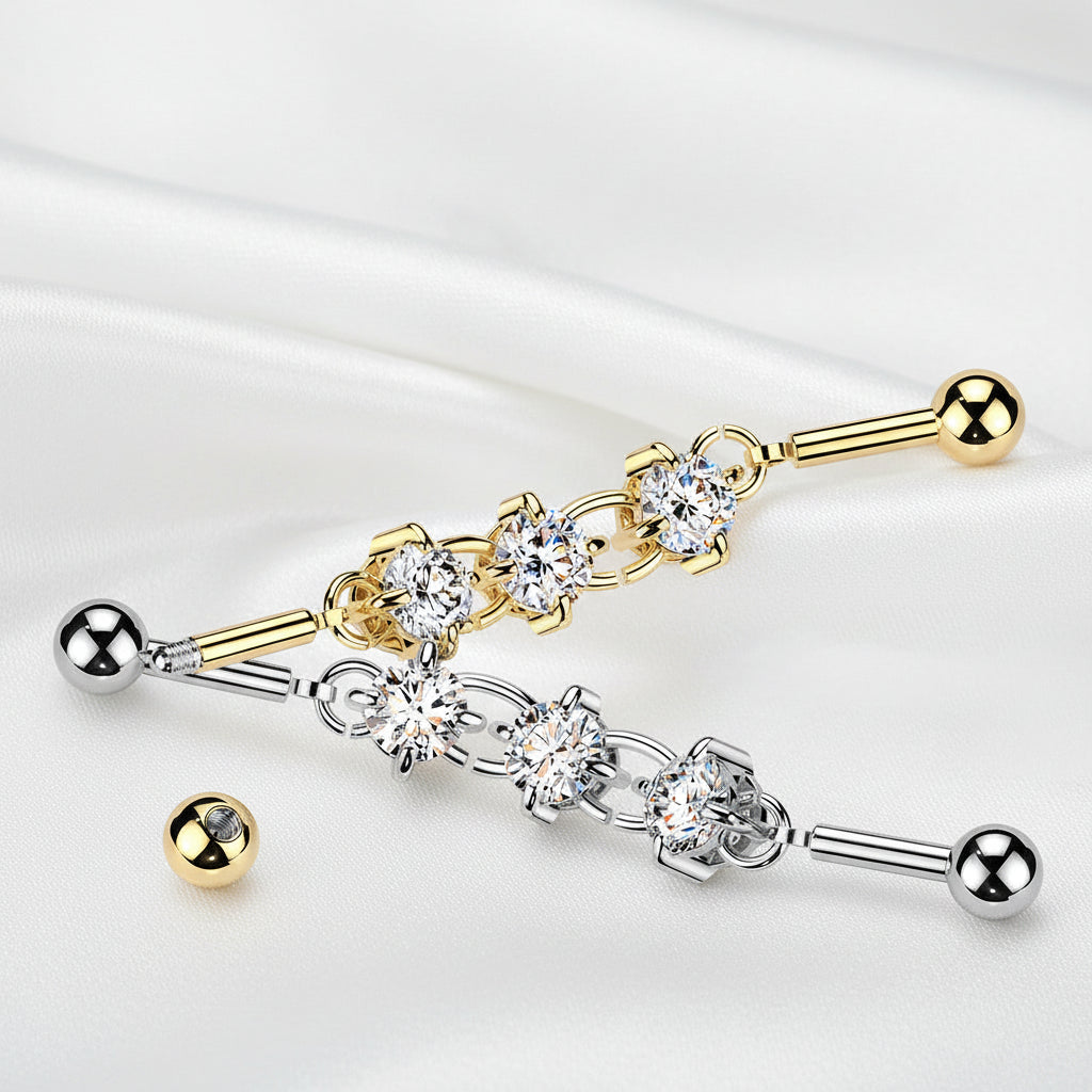 Triple Gem Connector Industrial Bar 14G