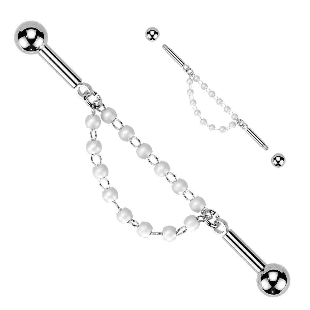 Double Pearl Connector Industrial Bar 14G