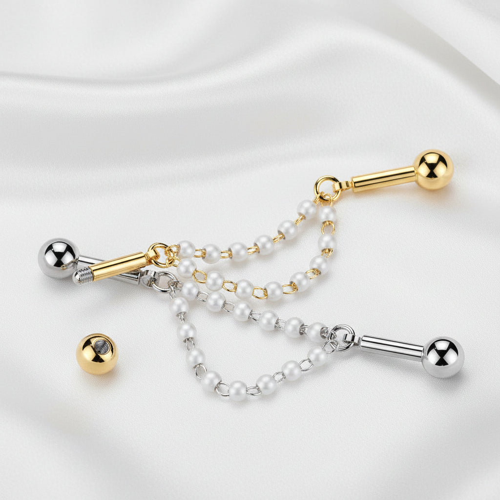 Double Pearl Connector Industrial Bar 14G