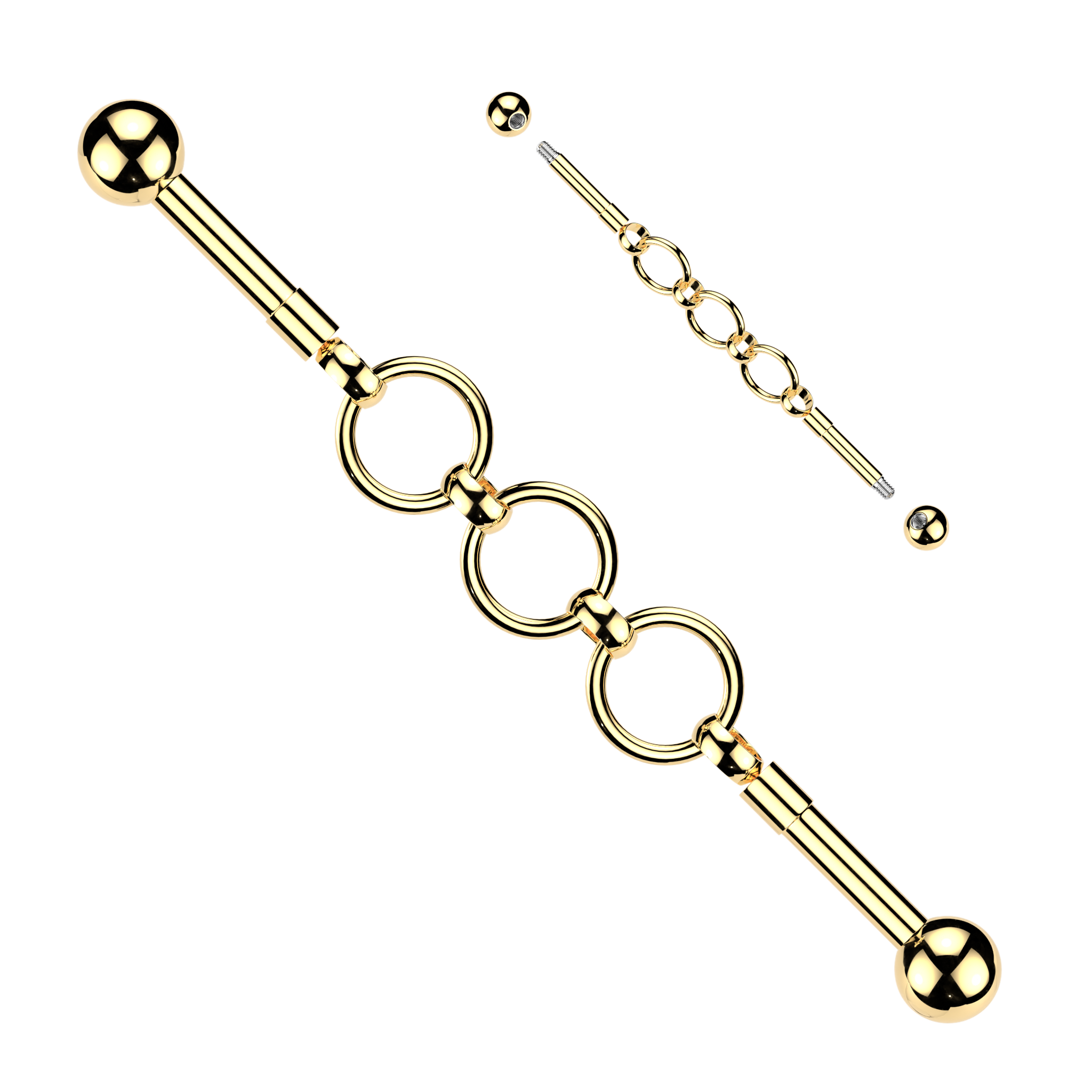 Triple Ring Connector Industrial Bar 14G