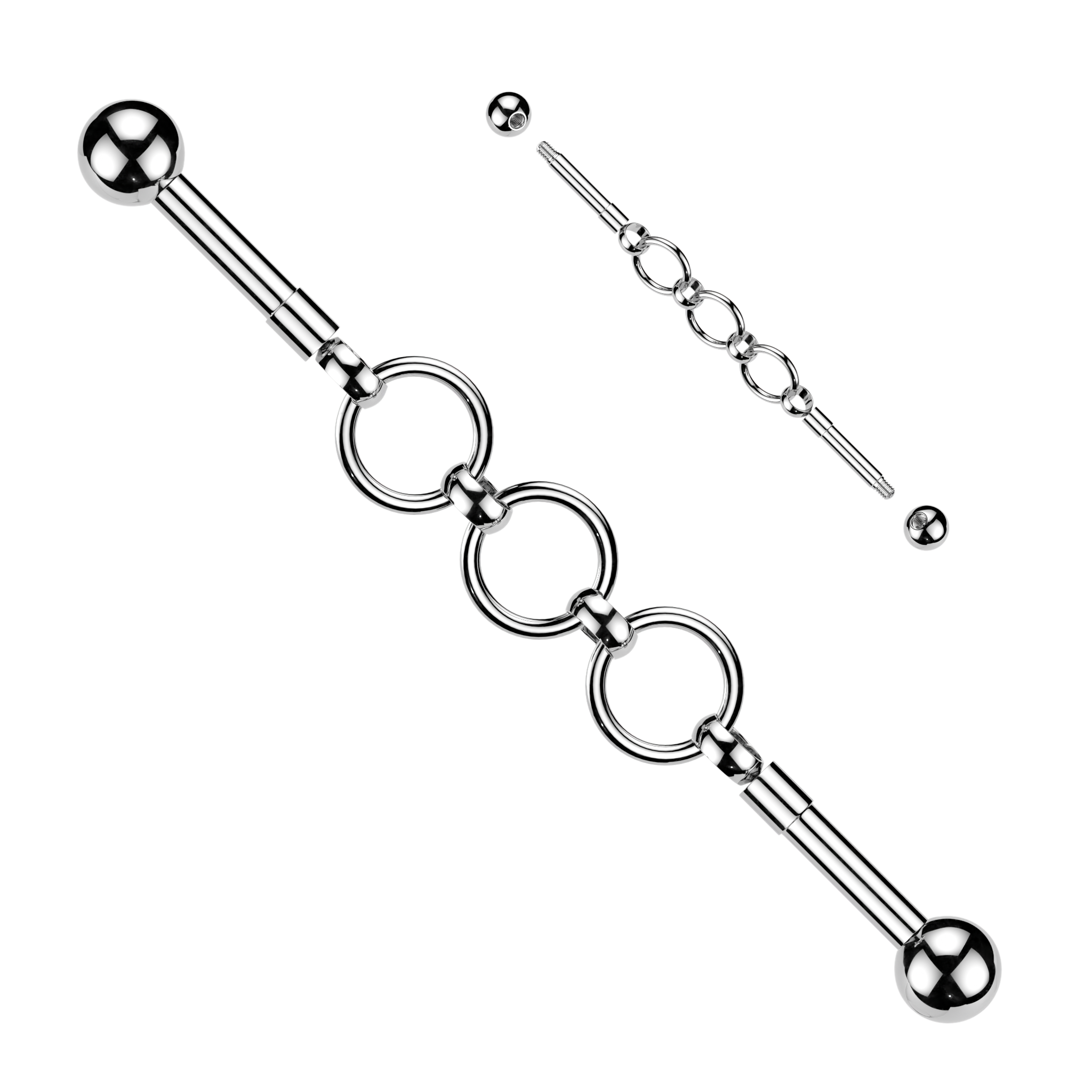 Triple Ring Connector Industrial Bar 14G