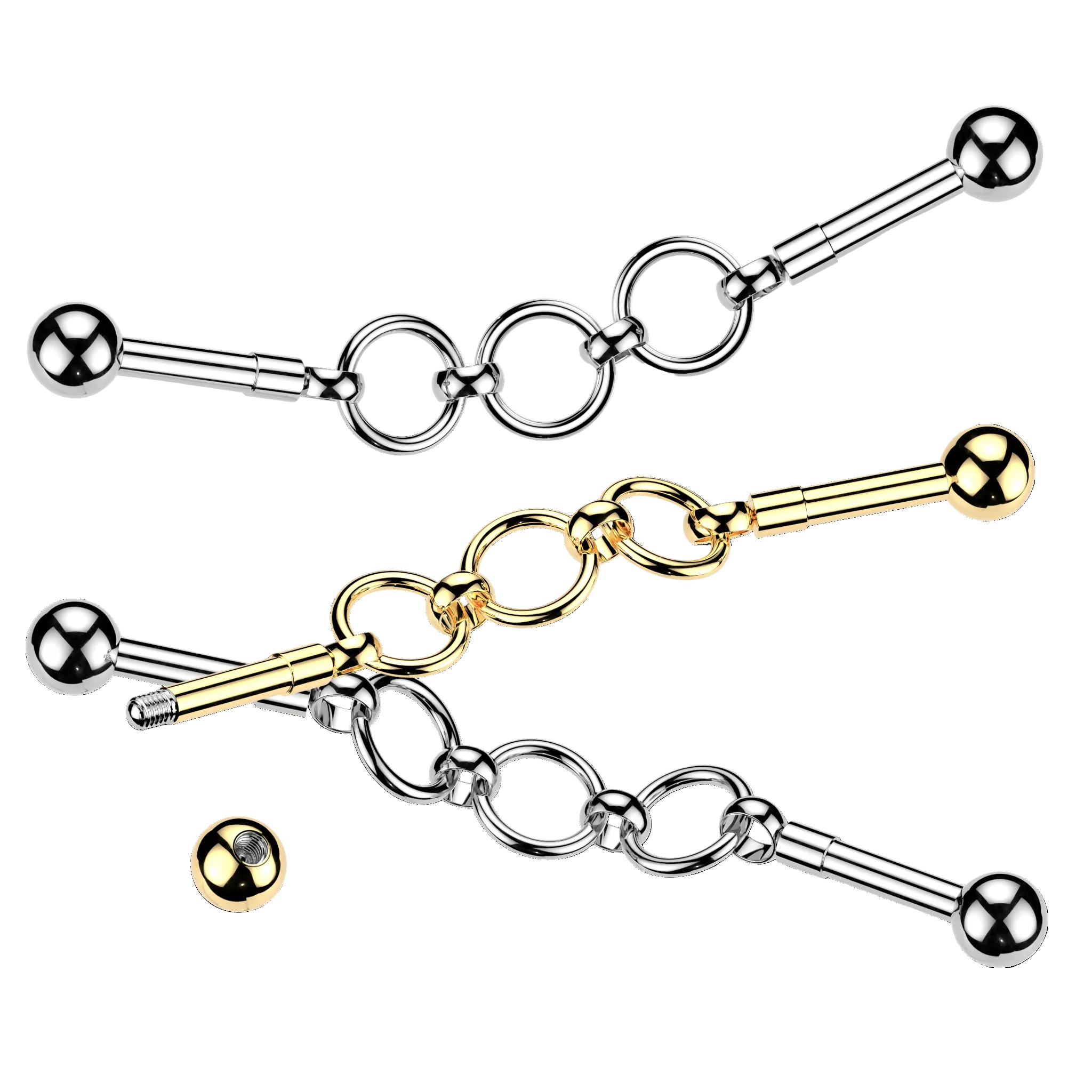Triple Ring Connector Industrial Bar 14G