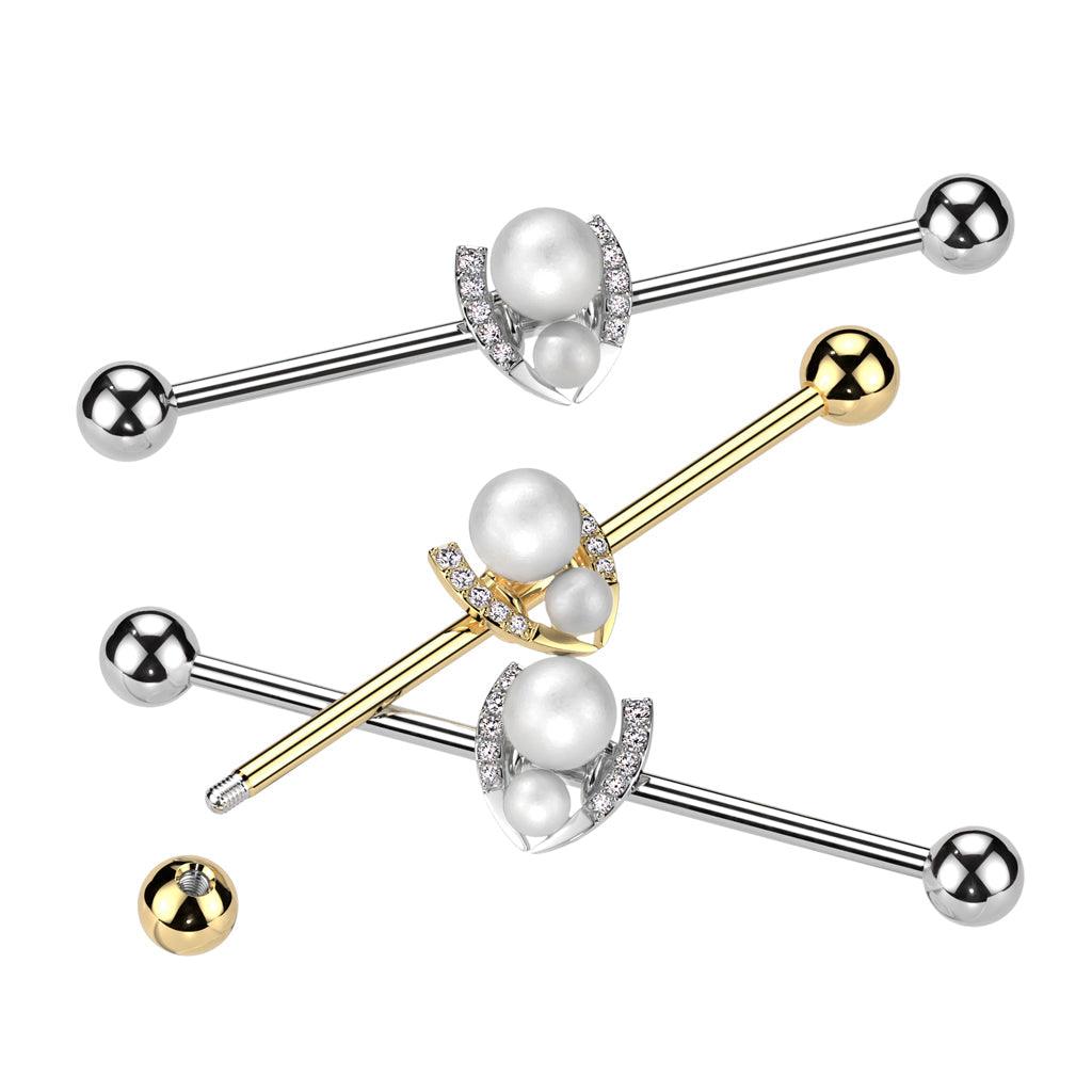 Double Pearl Industrial 14G 38mm-My Body Piercing Jewellery