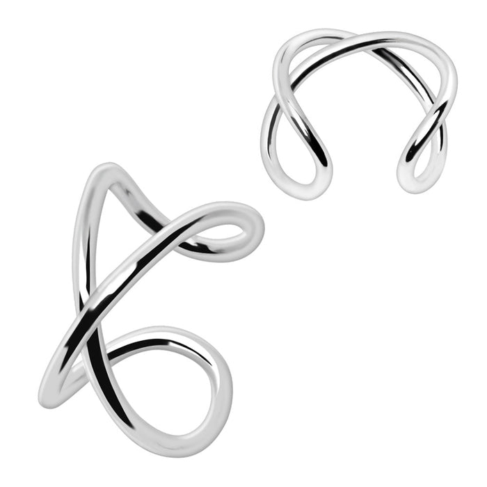 Cross Faker Ear Cuff – 316L Stainless Steel X Ring Fake Cartilage Cuff with Double-Line Design, from different angles
