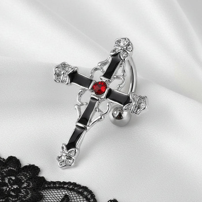 Cross top drop belly bar 14G surgical steel – refined MBPJ jewellery