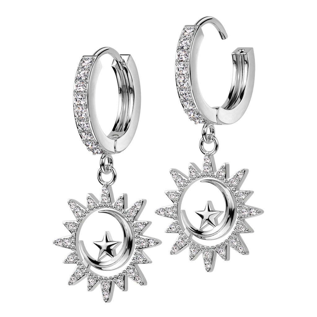 Moon and Star Huggies Earrings Pair