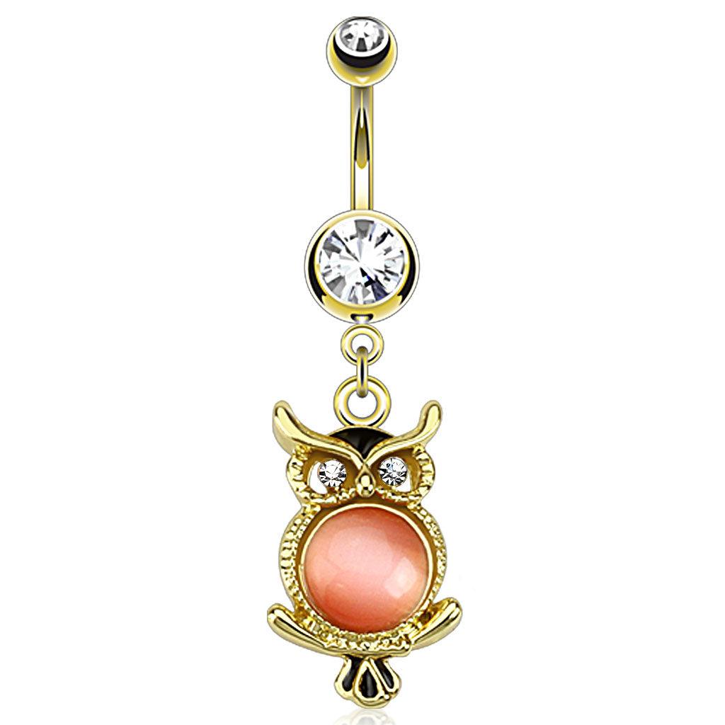 Cats Eye Owl Belly Bar 14G-My Body Piercing Jewellery