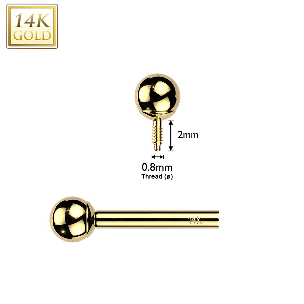 14kt Gold Internally Threaded Barbell 18G 16G 14G