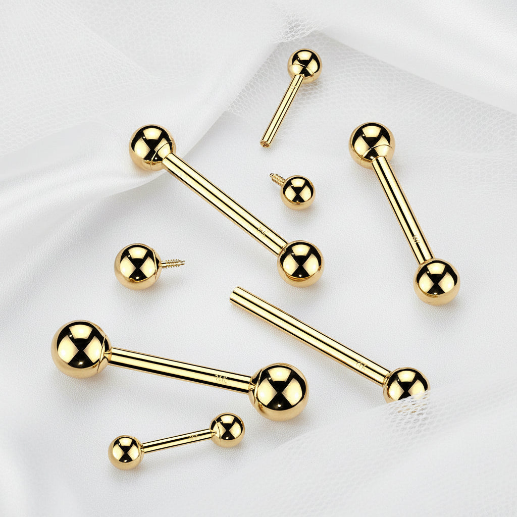 14kt Gold Internally Threaded Barbell 18G 16G 14G
