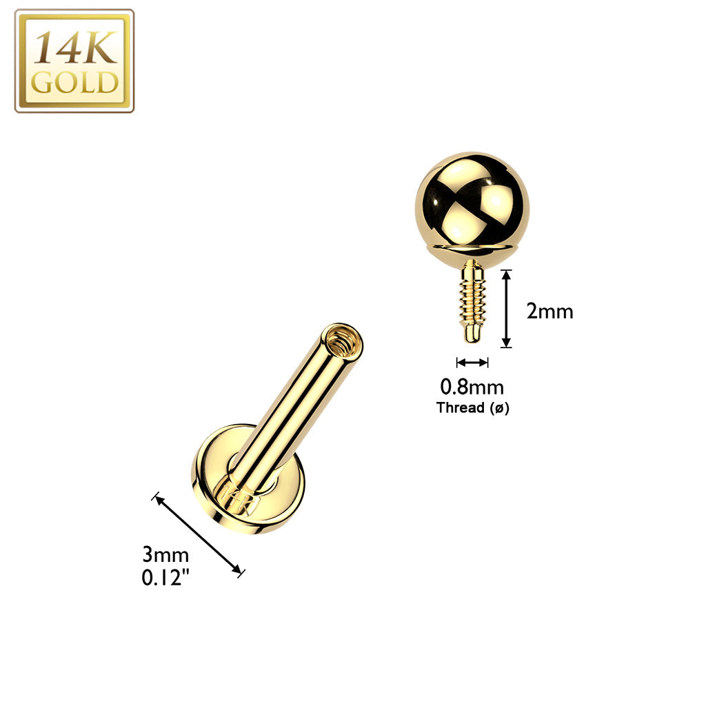 14kt Gold Internally Threaded Labret