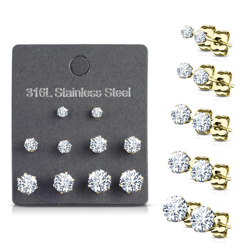 Gem Prong Earrings 5 Pairs