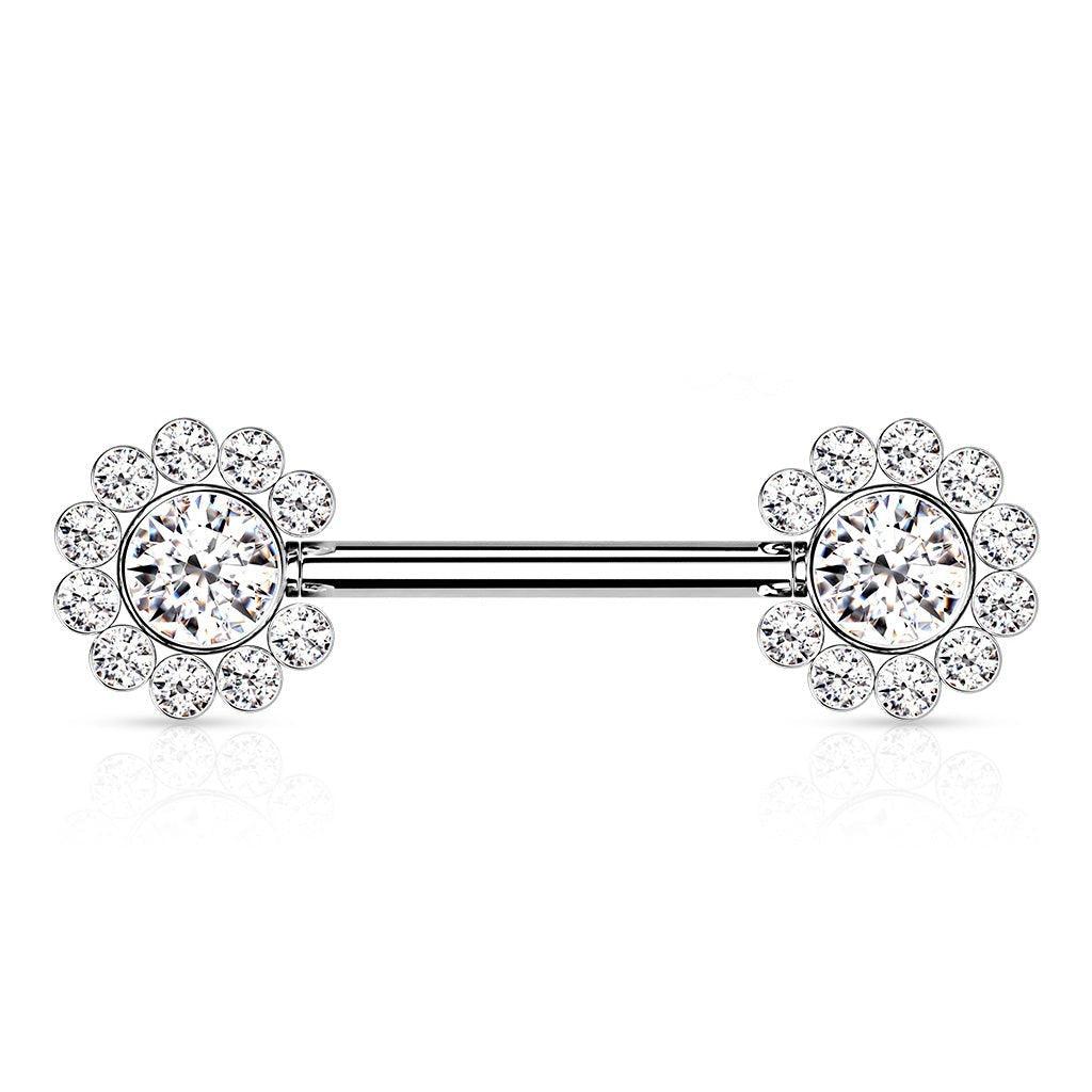 Body Jewelry - Threadless Gem Cluster Nipple Bar 14G