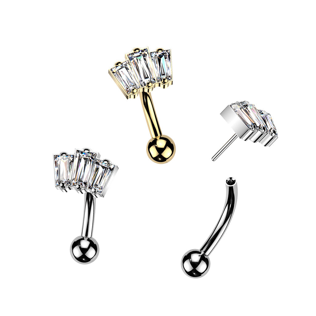 Titanium Threadless Baguette Curve 16G