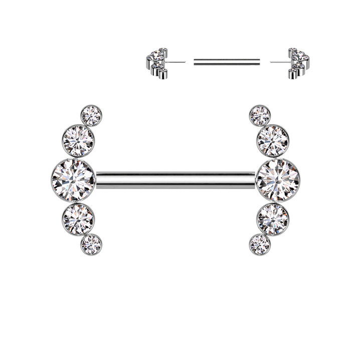 Titanium Threadless 5 Gem Nipple Bar