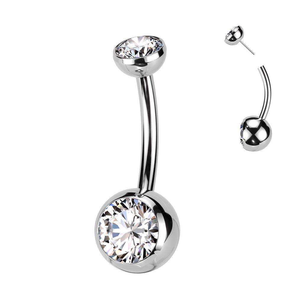 Body Jewelry - Titanium Threadless Gem Belly Bar 14G