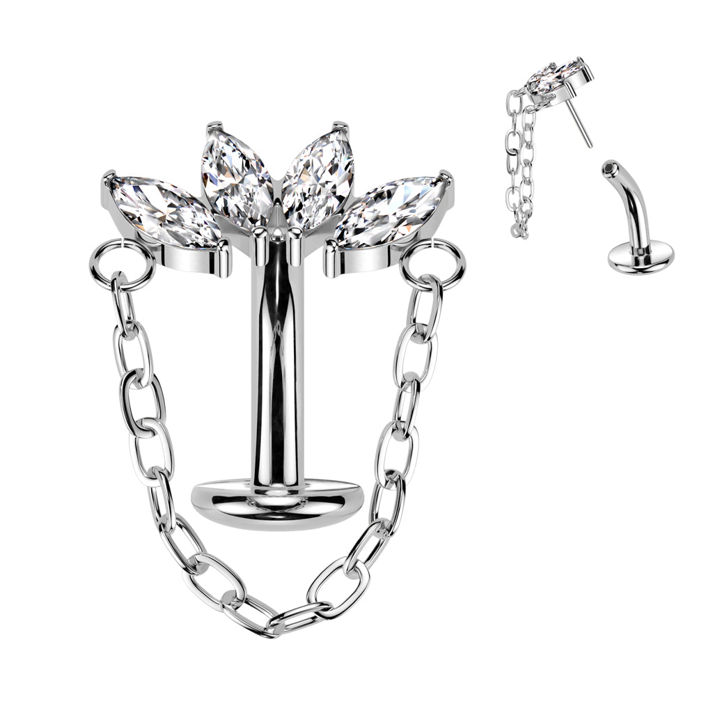 Titanium Threadless Marquise Chain Belly Bar